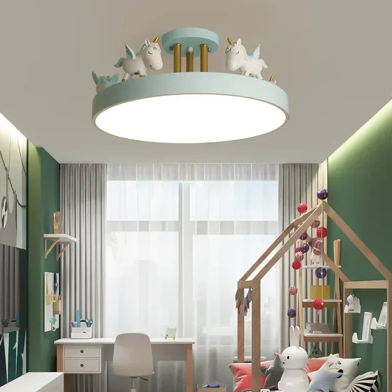 Modern Ceiling Light with Cartoon Unicorn Design for Kid&