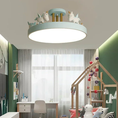 Modern Ceiling Light with Cartoon Unicorn Design for Kid&