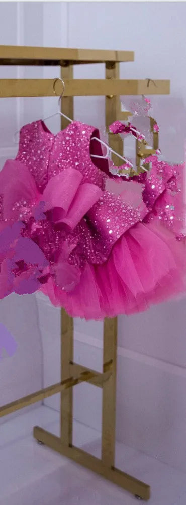 Little Girl Glitter Puff Organza Applique Birthday Party Gown
