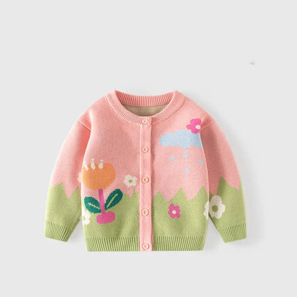 Toddler Girls Cartoon Flower Design Cardigan childrensterritory