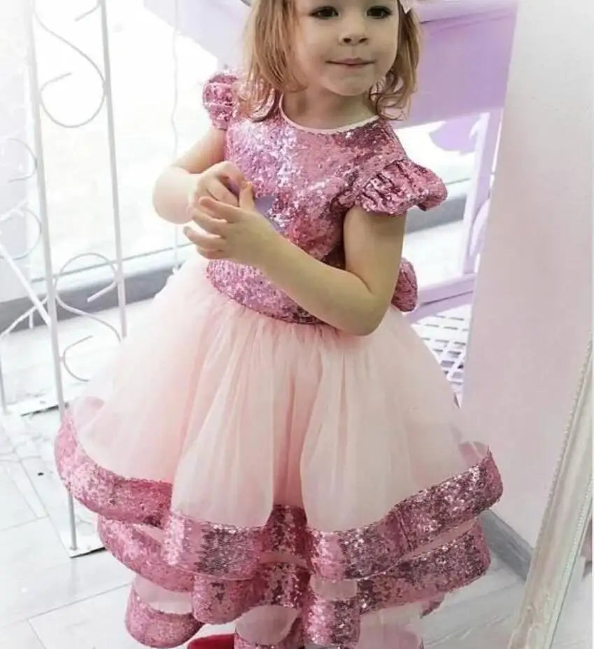 Glitter Sequined with Cap Sleeve Little Girls Birthday Party Gowns childrensterritory