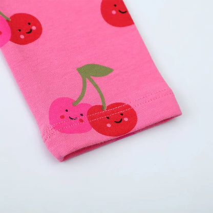 Kids Girls Cartoon Cherry Print Cotton Leggings/Trousers childrensterritory