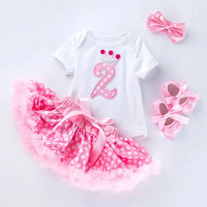 Baby Girls 4Pcs Birthday Outfit Sets/Ruffle Skirts+Romper