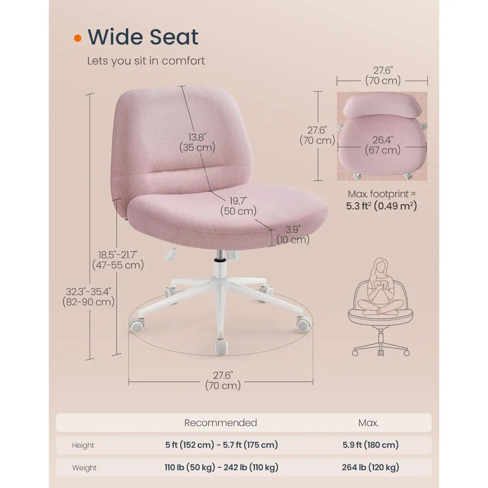 Armless Wide Cross Chair with Wheels for Home Office childrensterritory
