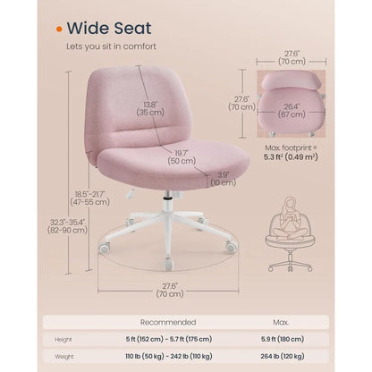 Armless Wide Cross Chair with Wheels for Home Office childrensterritory