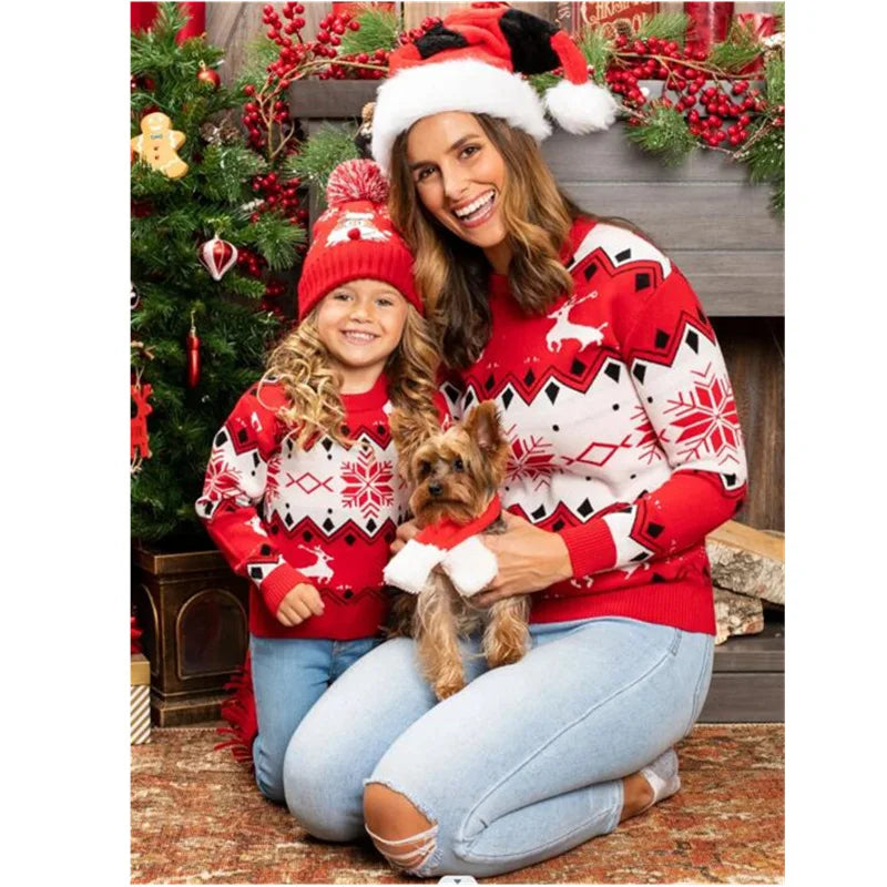 Jacquard Print Matching Christmas Sweater for Mother Daughter