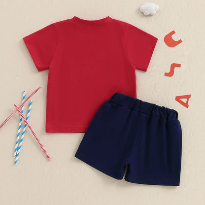 National Flag Letter Print Baby Boy Summer Outfits