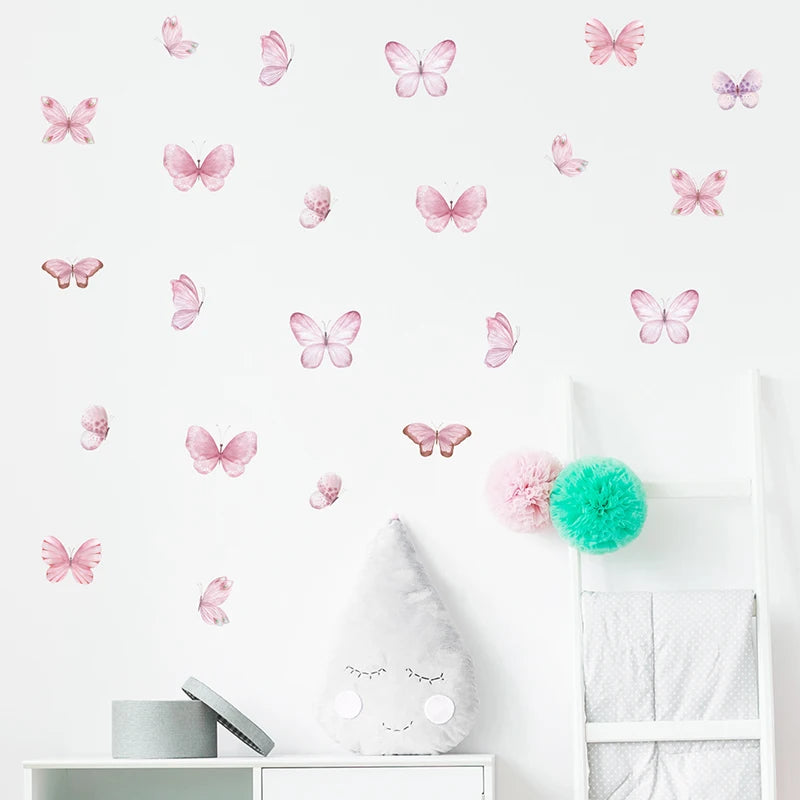 Home Decoration 3Pcs Pink Butterfly Wall Decals for Kids Room