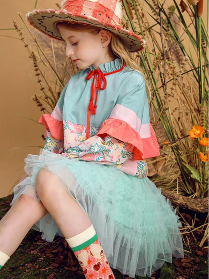 Floral Printed Two Piece Skirt Set for Girls childrensterritory