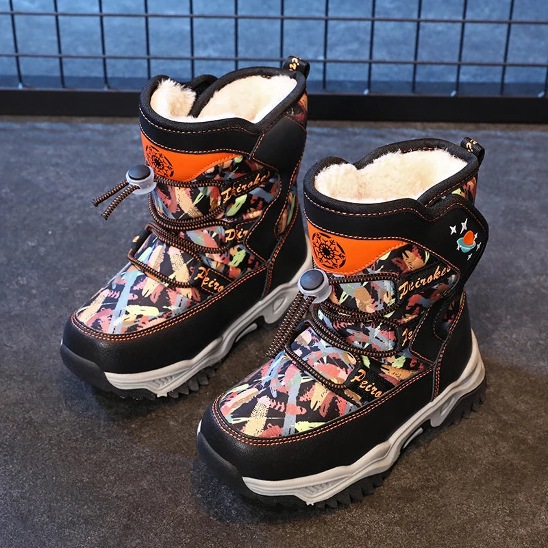 Kids High Top Plush Waterproof Warm Snow Boots childrensterritory