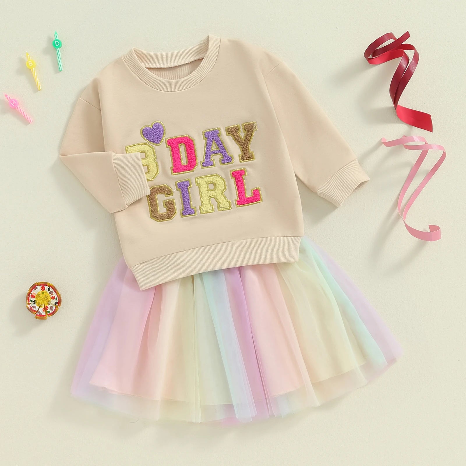 Little Girls' Embroidery Tops + Tutu Skirt Birthday Outfits