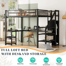 Kids' Room LED Metal Loft Bed with Desk and Stairs childrensterritory