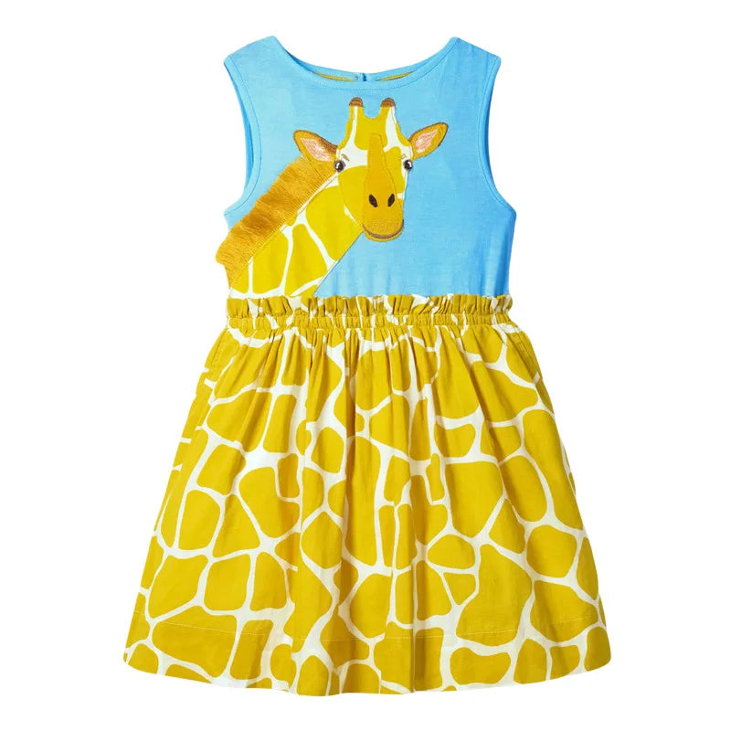 Pink Cute Cartoon Print Summer Dresses For Girls childrensterritory