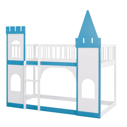 Twin Over Twin Castle Bunk Bed with Ladder childrensterritory