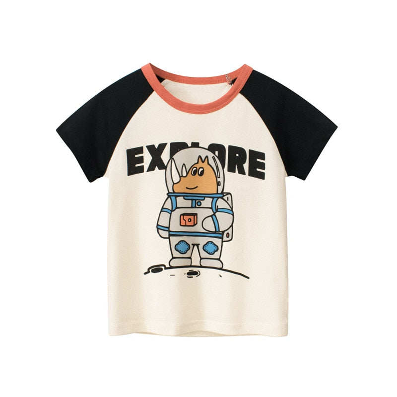 Cartoon Letter Printed Kids Boys Girls Loose Summer Cotton Top childrensterritory