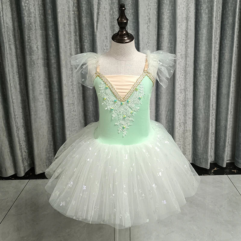 Kids Girls Sequined Ballet Leotard Tutu Dresses