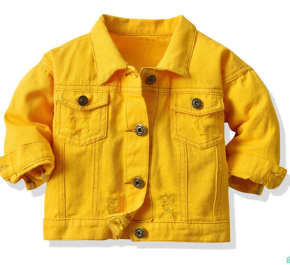 Candy Color Unhooded Denim Jacket for Little Boys Girls childrensterritory