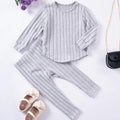 Solid Color Long-sleeved Casual Top and Pants Set for Little Girls
