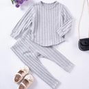 Solid Color Long-sleeved Casual Top and Pants Set for Little Girls