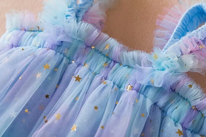 Baby Girls Sleeveless Rainbow Color Tulle Birthday Party Dresses childrensterritory