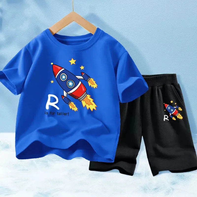Kids Boy Funny Shark Print T-Shirts and Half Pants Set childrensterritory