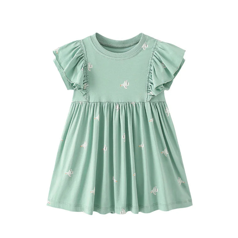 Cartoon Embroidery Kids Girls Soft Cotton Korean Style Dress