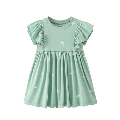 Cartoon Embroidery Kids Girls Soft Cotton Korean Style Dress