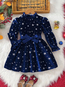Girls' Full Sleeves Bowknot Design Party Dresses