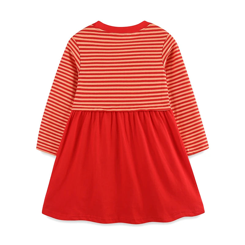 Girls’ Stylish Cartoon-Design Long-Sleeve Casual Dresses