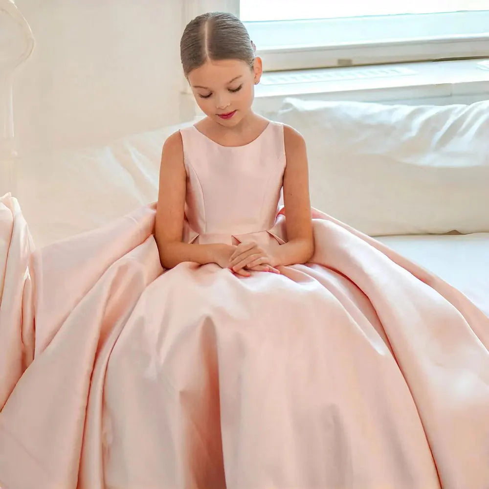Girls Elegant White Satin Ball Gown, Communion Dress childrensterritory