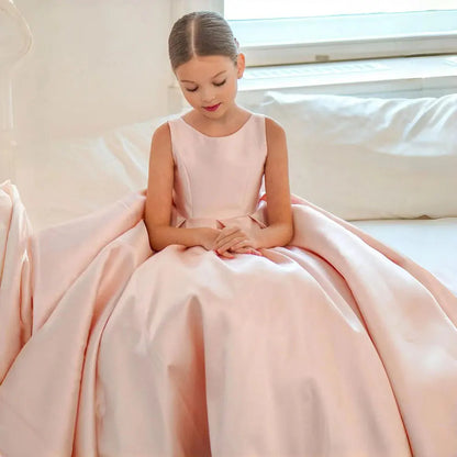 Girls Elegant White Satin Ball Gown, Communion Dress childrensterritory