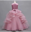 Girls' Solid Color Long Puff Evening Party Dresses childrensterritory