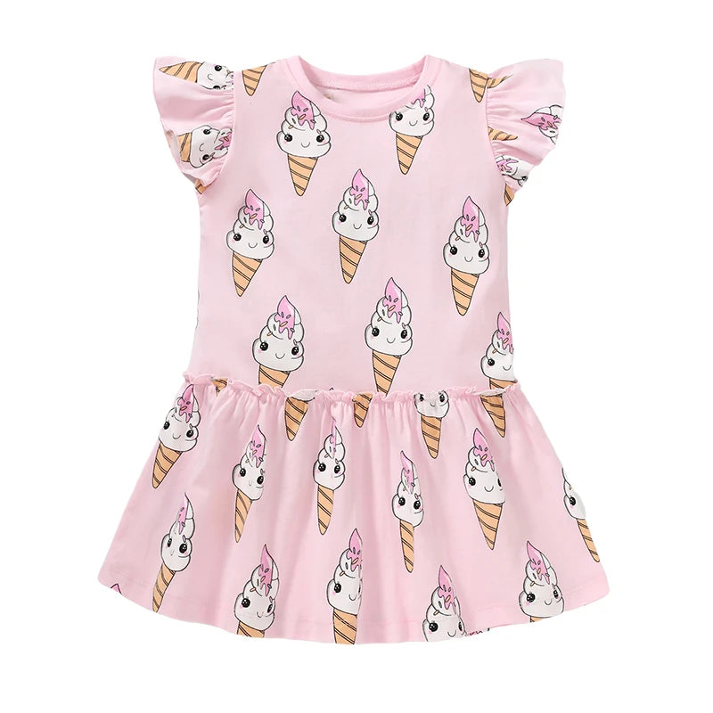 Cartoon Ice Cream Print Little Girls Summer Party Dress childrensterritory
