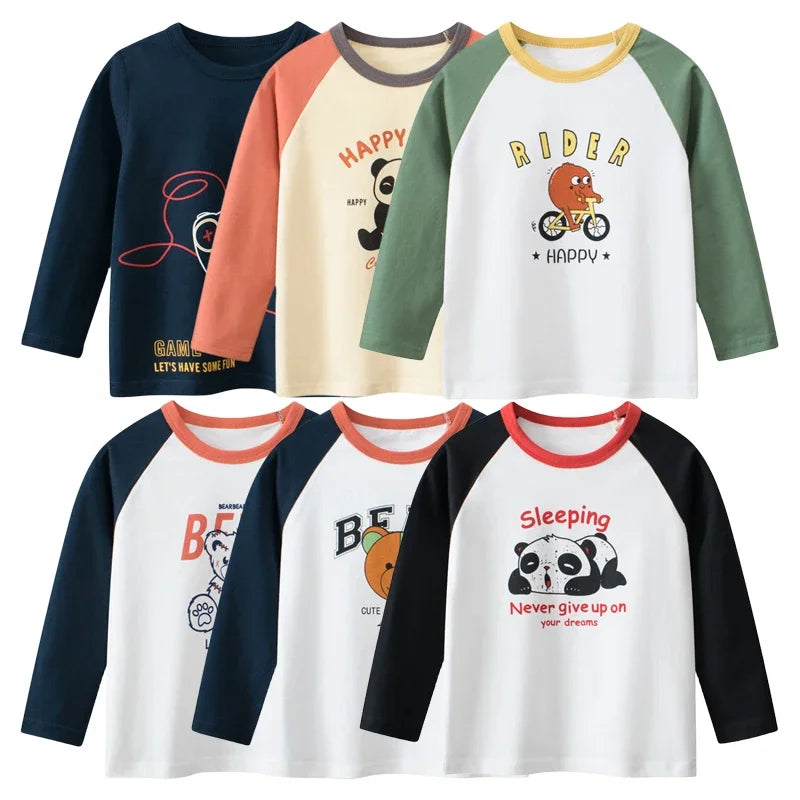 Trendy Boys Long Sleeve Bear Cartoon Design Cotton T-Shirts childrensterritory