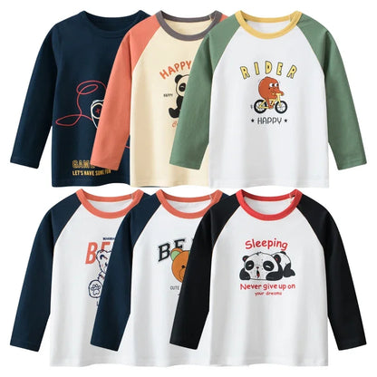 Trendy Boys Long Sleeve Bear Cartoon Design Cotton T-Shirts childrensterritory