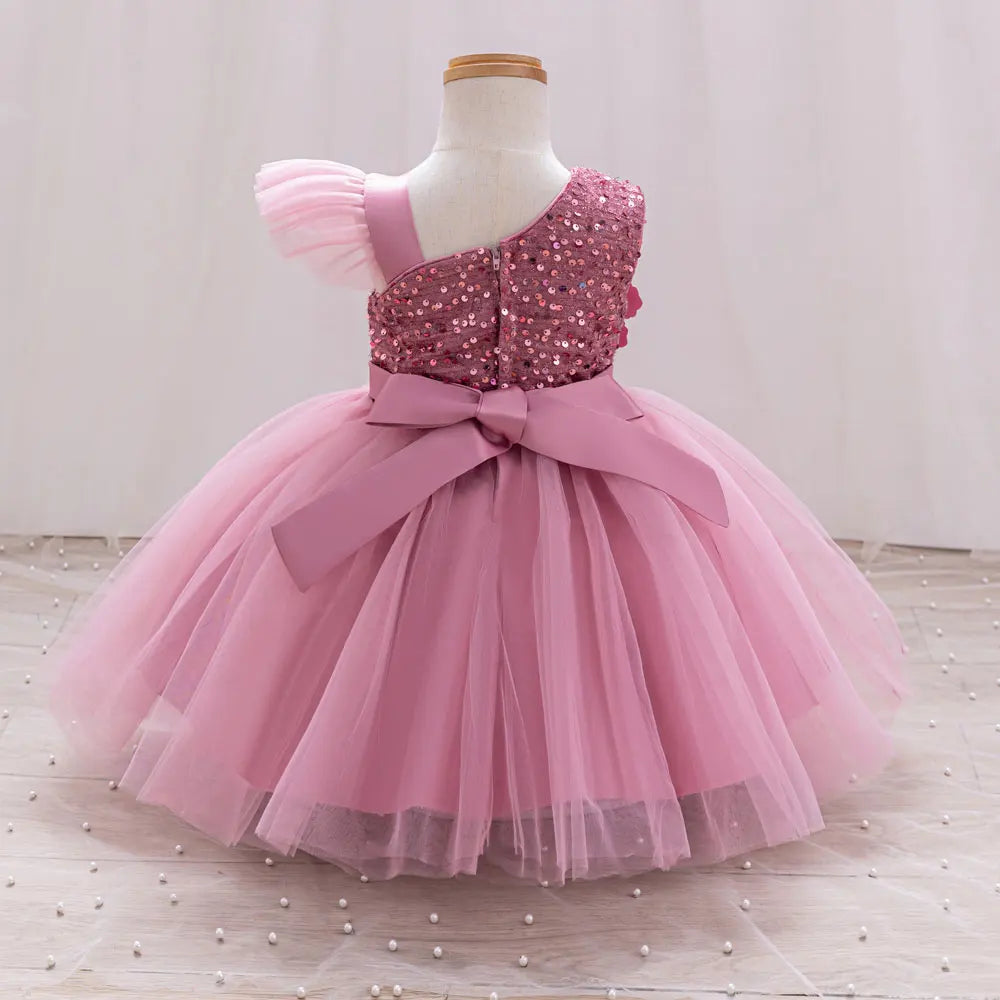 Toddler/Baby Girls Sequin Flower Design Tulle Bridesmaid Gowns