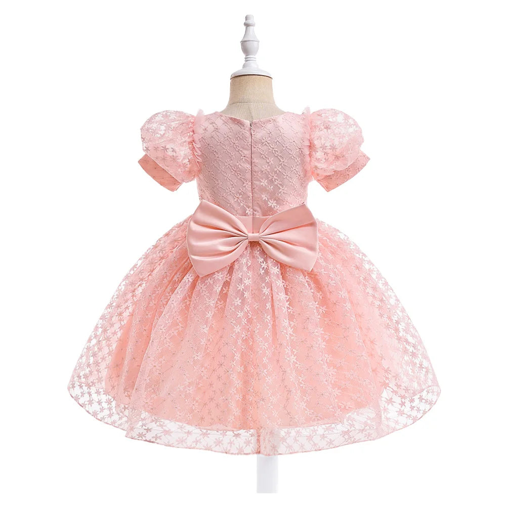 Bridemaid Flower Bow-Designed Princess Dress for Kids Girls