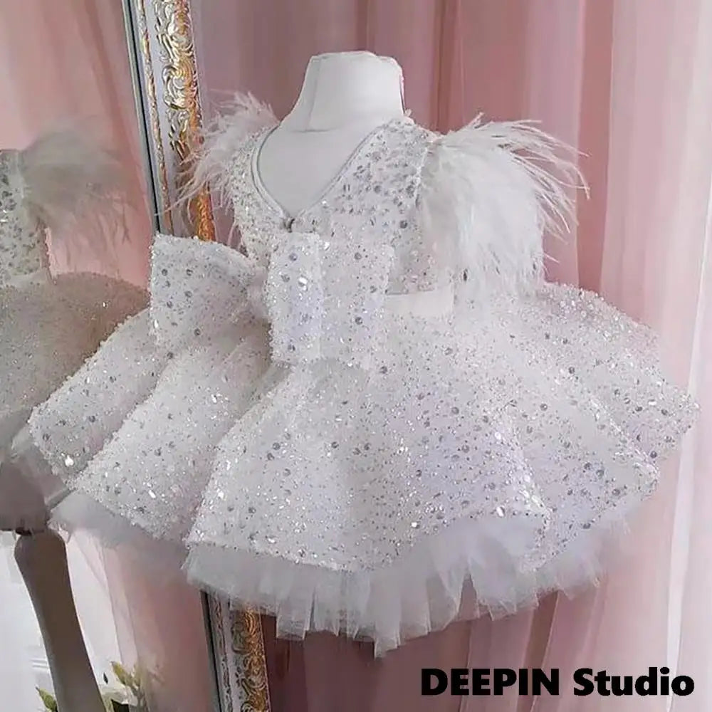 Baby/Kid Girls Feather Sequins Tutu Birthday Party Dress childrensterritory