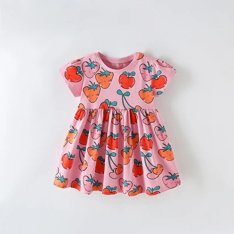 Kids Girls Cartoon Print Cotton Summer A-LINE Dresses
