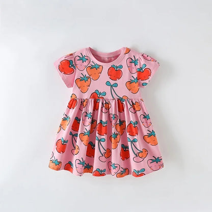 Kids Girls Cartoon Print Cotton Summer A-LINE Dresses