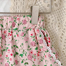 Floral Print Rustic Style Little Girl Sling Tops and Shorts Set childrensterritory