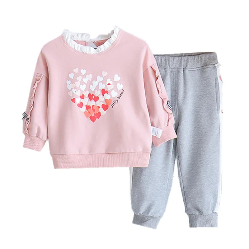 Toddler Girl Heart Print 2 Pieces Stylish Tracksuits Set childrensterritory