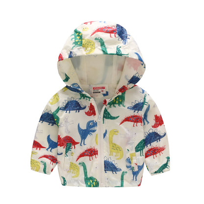 Cartoon Dinosaur Print Windbreaker Jacket for Kids Boys childrensterritory