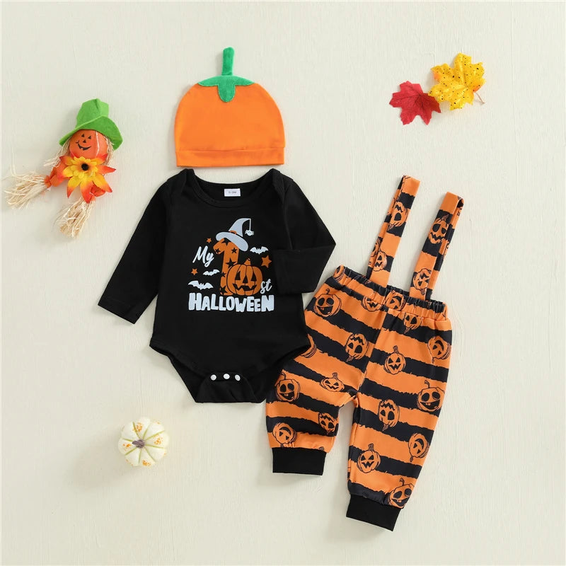 Baby Halloween 3Pcs Funny Pumpkin Printed Costume Set