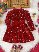 Girls' Full Sleeves Bowknot Design Party Dresses