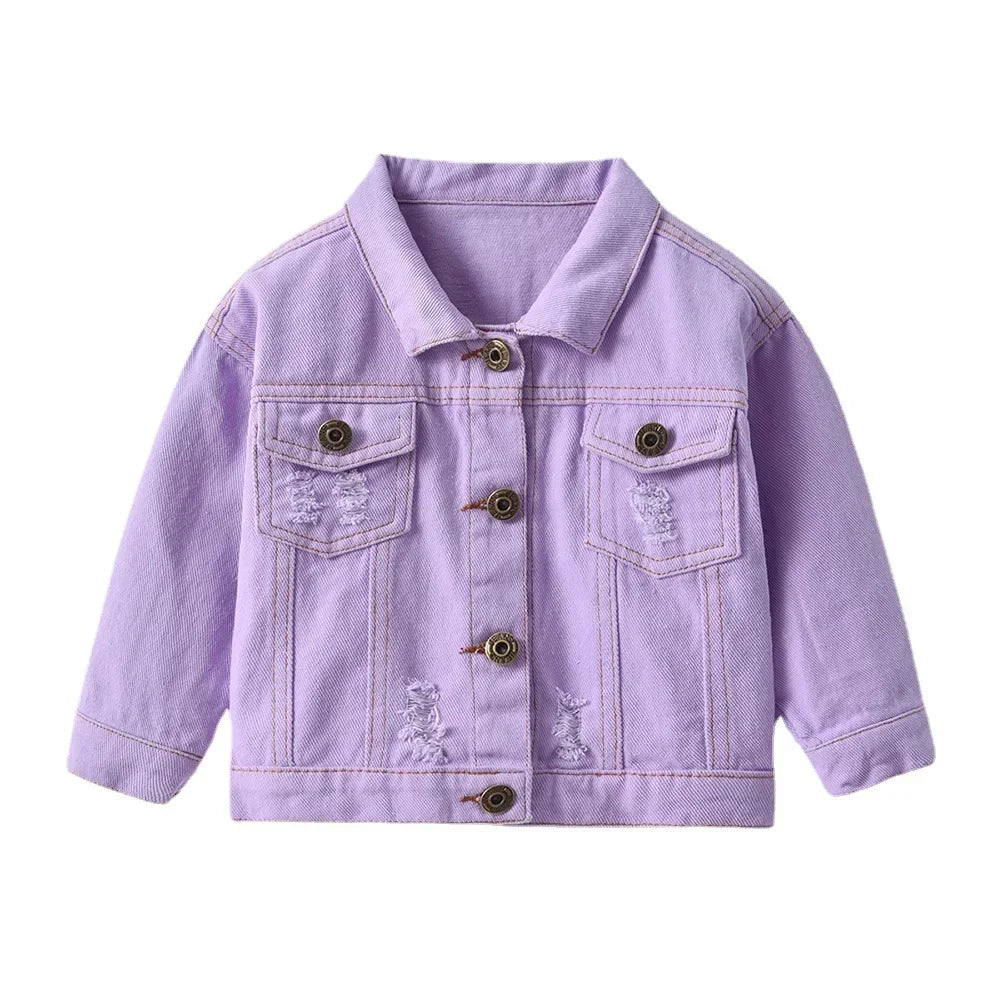 Candy Color Unhooded Denim Jacket for Little Boys Girls childrensterritory