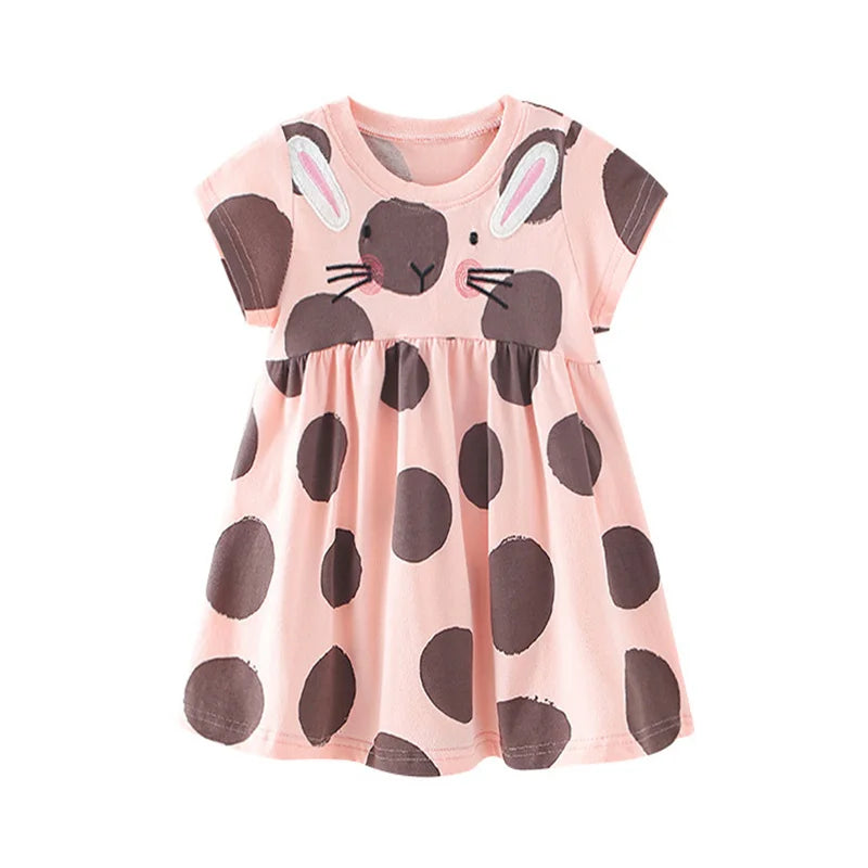 Cartoon Embroidery Kids Girls Soft Cotton Korean Style Dress
