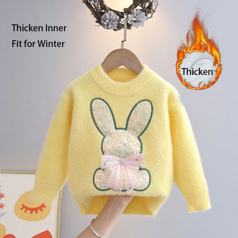 Kids Girls Cartoon Rabbit Design Fall Winter Pullover childrensterritory