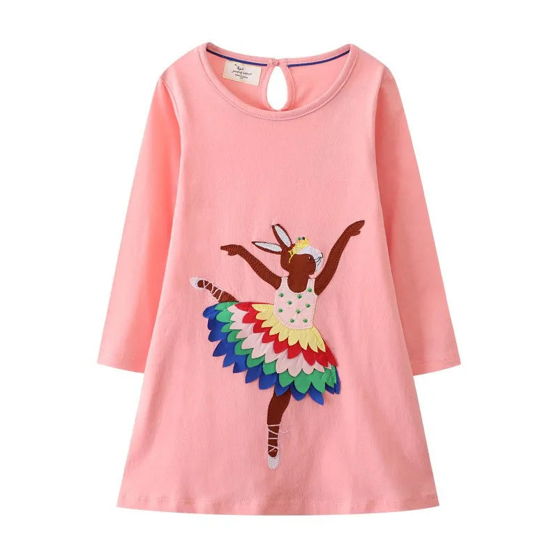 Kids Girls Cute Animals Design Long Sleeve Warm Dresses