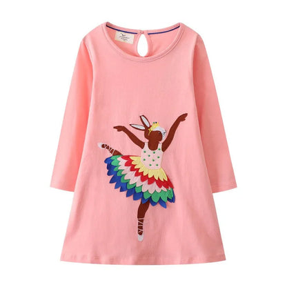 Kids Girls Cute Animals Design Long Sleeve Warm Dresses